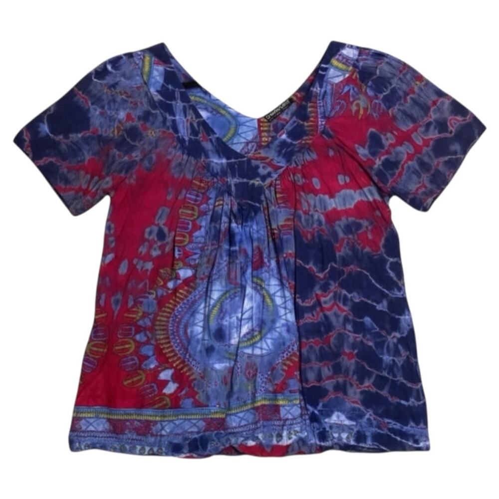 Greater Good Boho Tie Dye Blouse S/M Viscose Flowy Festival Tunic Top - Picture 3 of 9